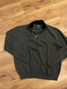 Neiman Marcus Merino Wool Charcoal  Half-Zip Sweater
